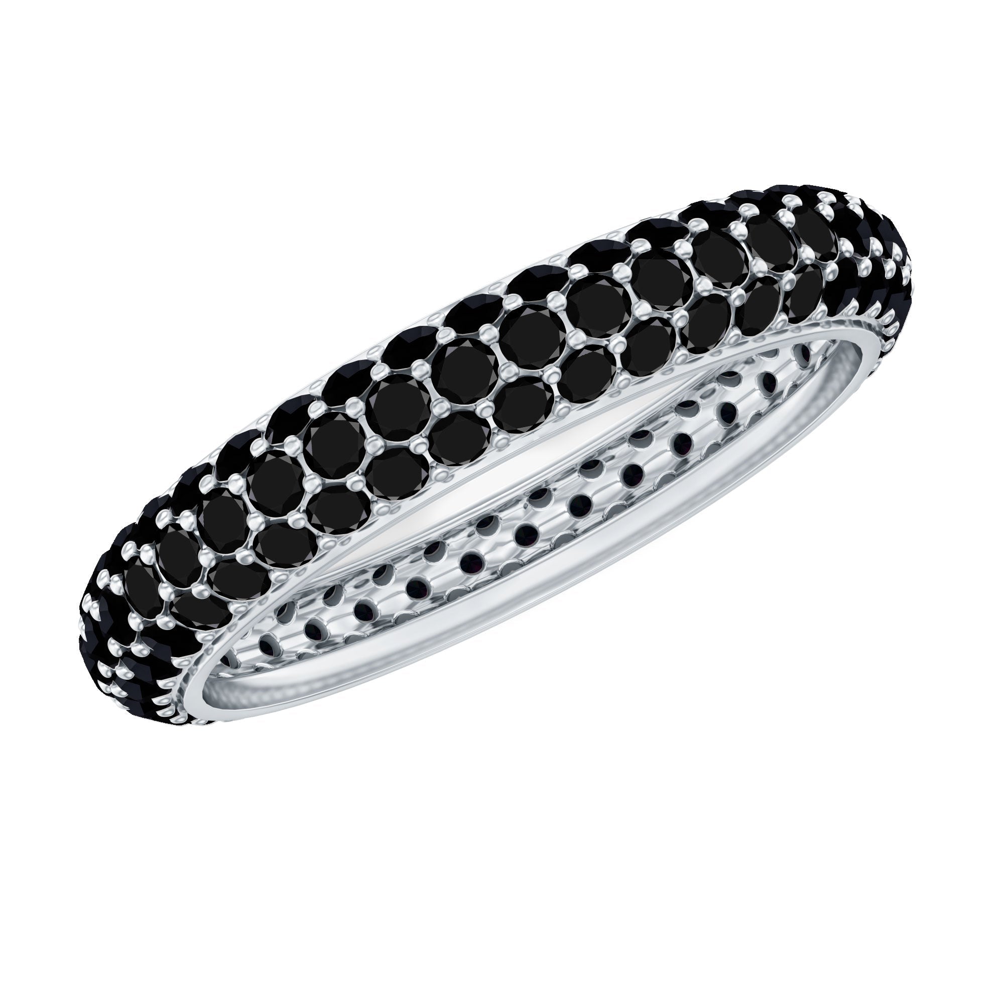 Certified Lab Grown Black Diamond 3 Row Eternity Band Ring