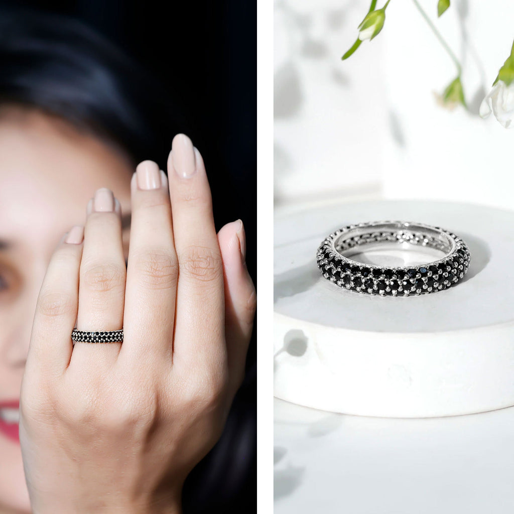Certified Lab Grown Black Diamond 3 Row Eternity Band Ring