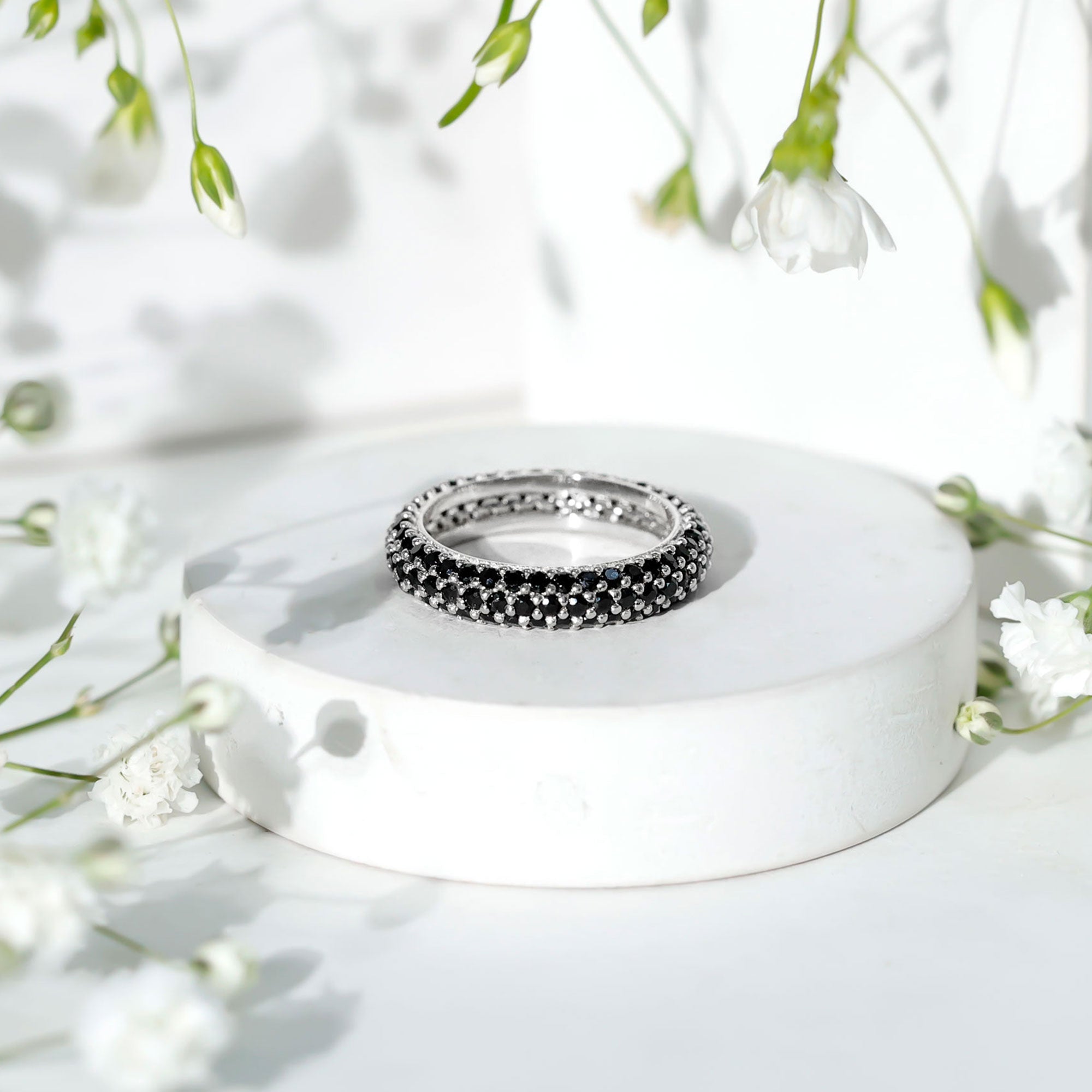 Certified Lab Grown Black Diamond 3 Row Eternity Band Ring