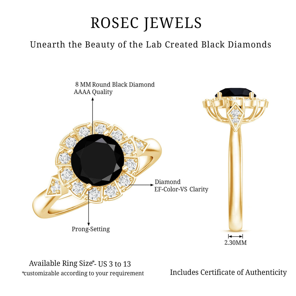 Certified Lab Grown Black Diamond Engagement Ring with Diamond Accent