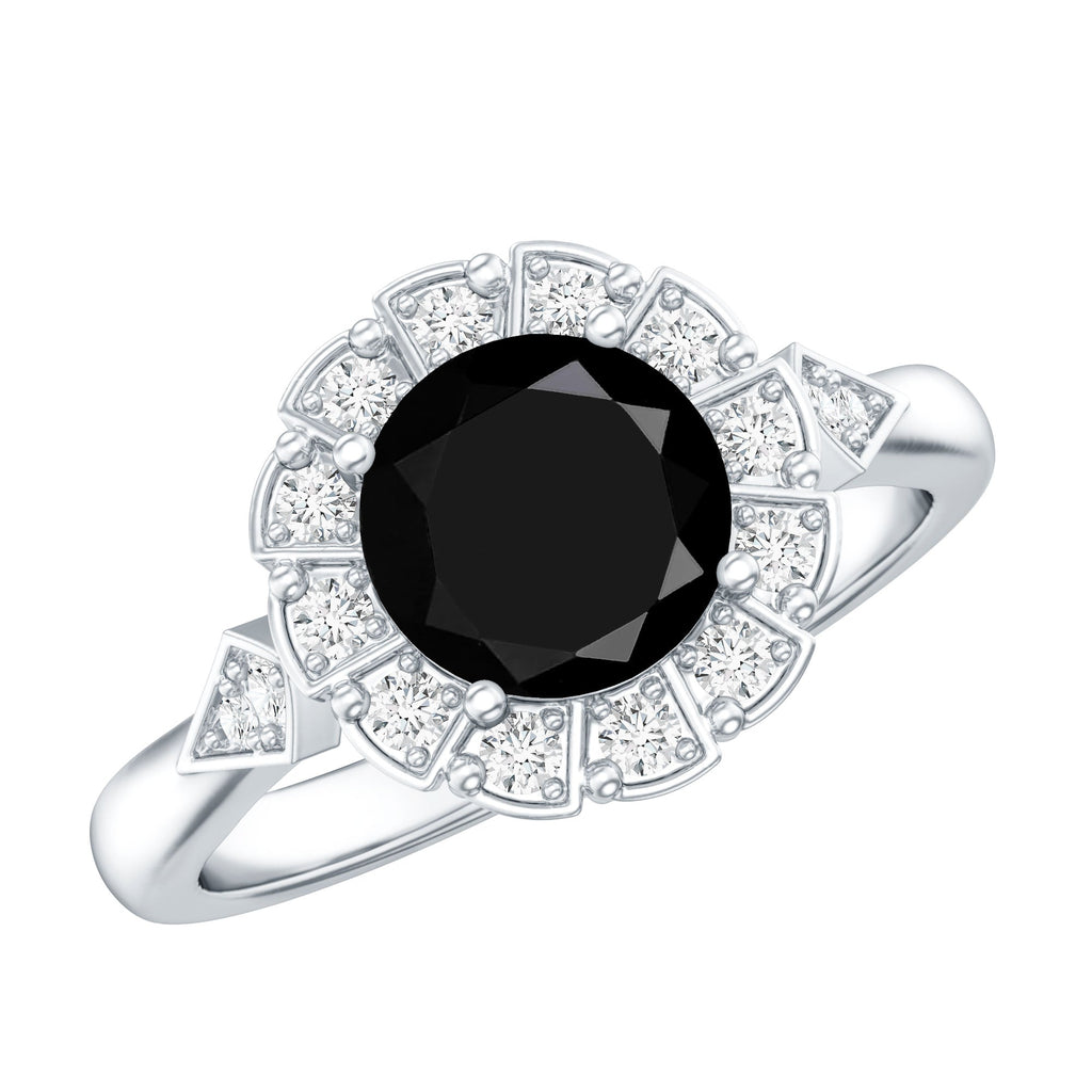 Certified Lab Grown Black Diamond Engagement Ring with Diamond Accent