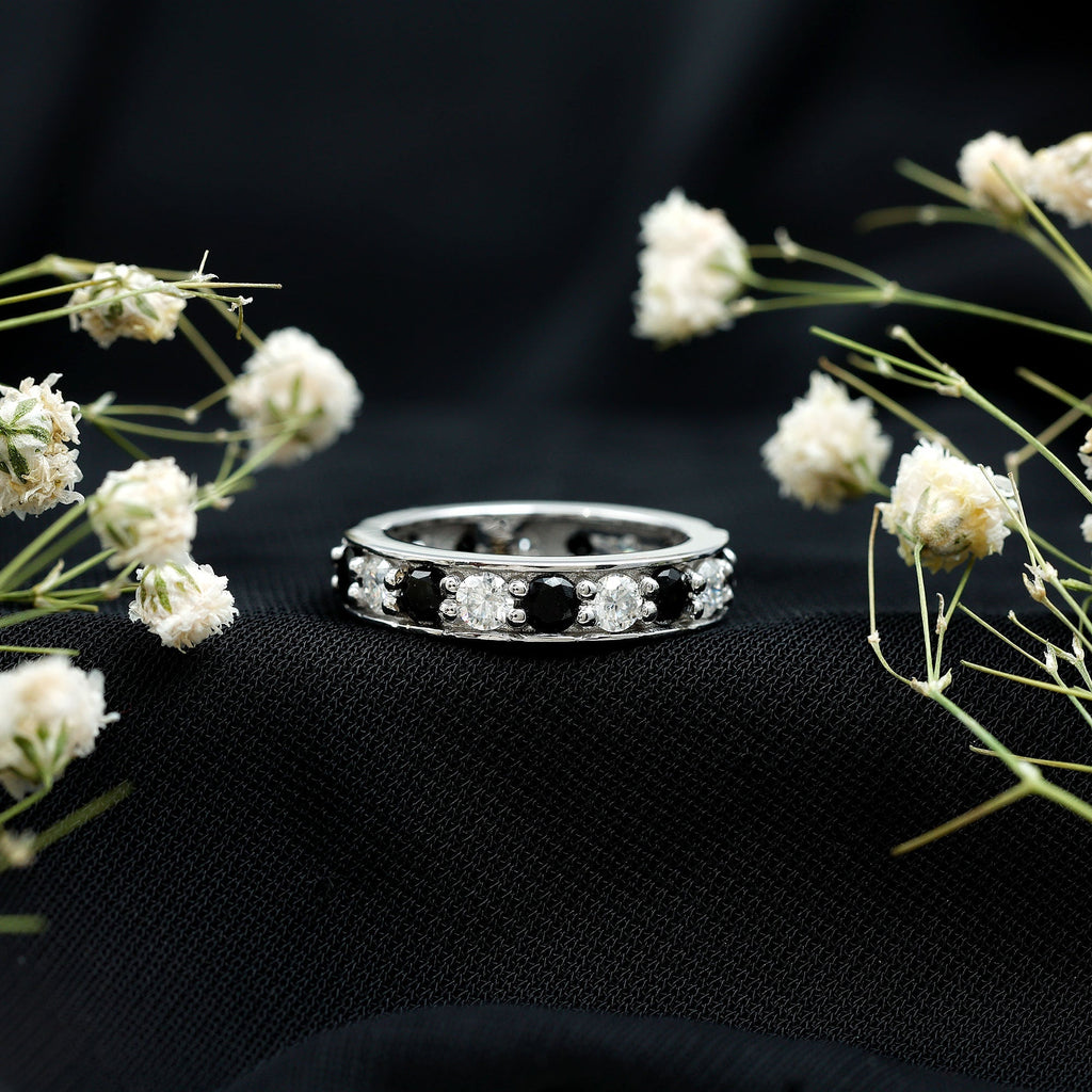 Certified Lab Grown Black Diamond Eternity Ring with Moissanite