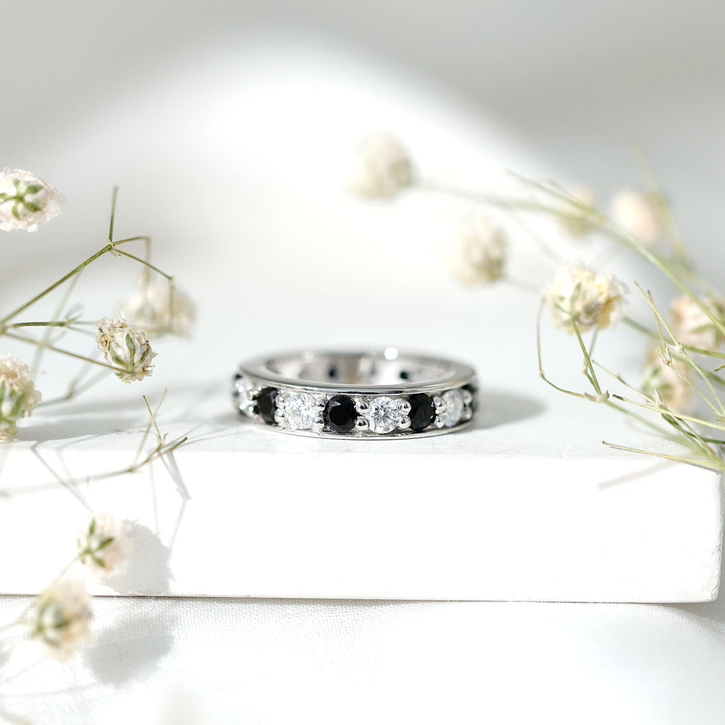 Certified Lab Grown Black Diamond Eternity Ring with Moissanite