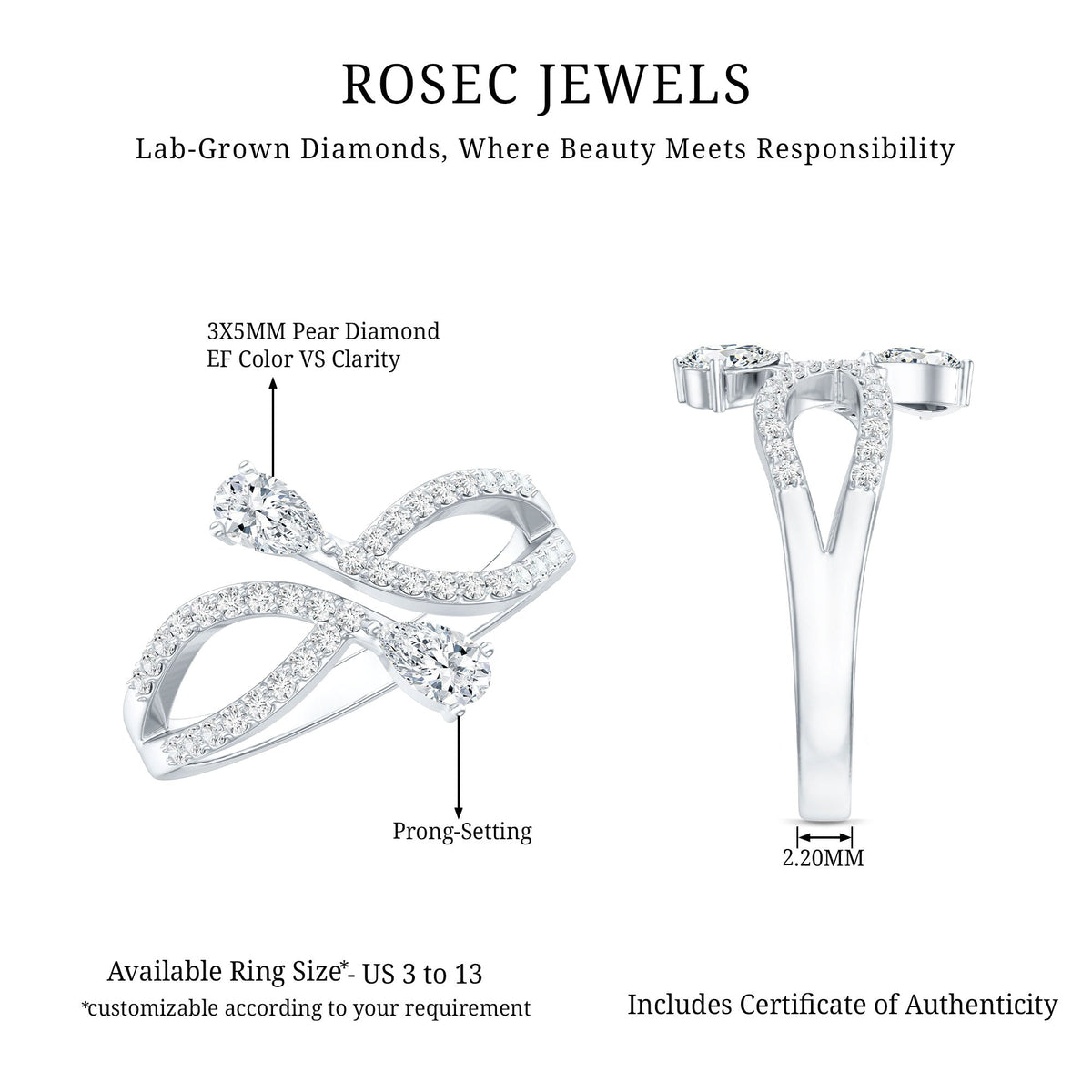 Certified Lab Grown Diamond 2 Stone Infinity Wedding Band