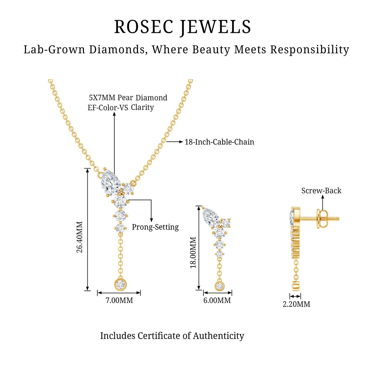 Certified Lab Grown Diamond Designer Necklace and Earrings Set