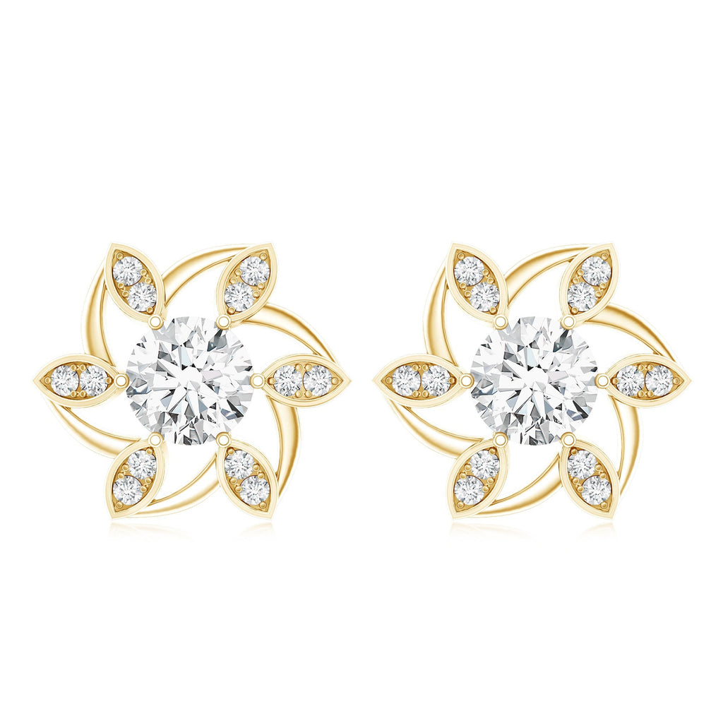 Certified Lab Grown Diamond Flower Stud Earrings With Screw Back