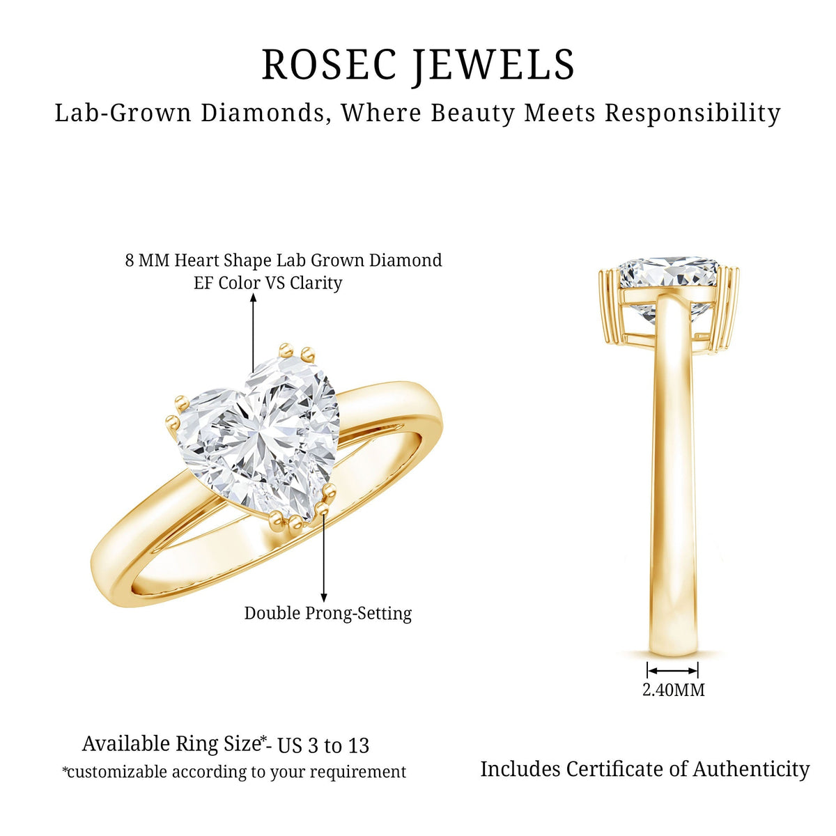 Certified Lab Grown Diamond Heart Engagement Ring 2 Carat