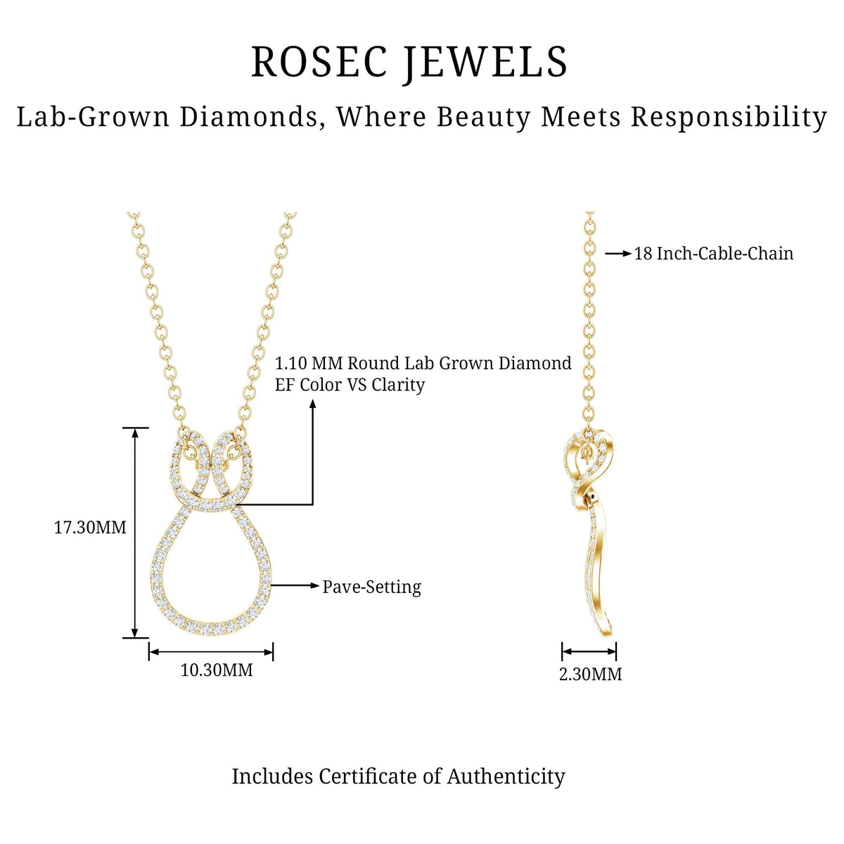 Certified Lab Grown Diamond Infinity Love Knot Necklace For Her