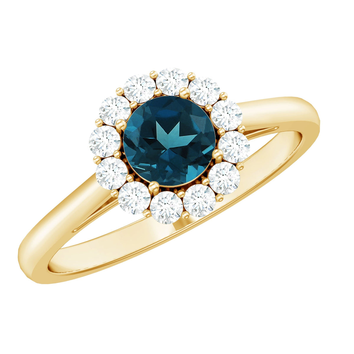 Certified London Blue Topaz and Diamond Halo Engagement Ring