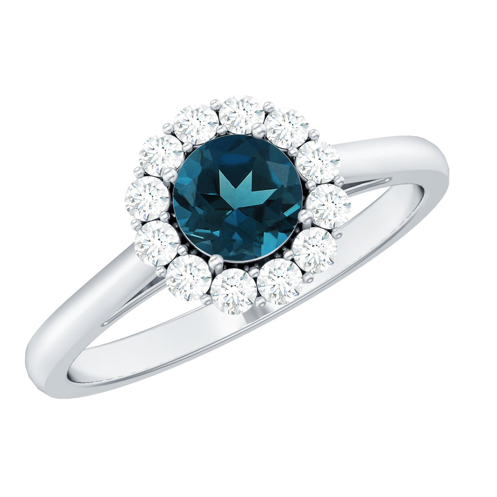 Certified London Blue Topaz and Diamond Halo Engagement Ring