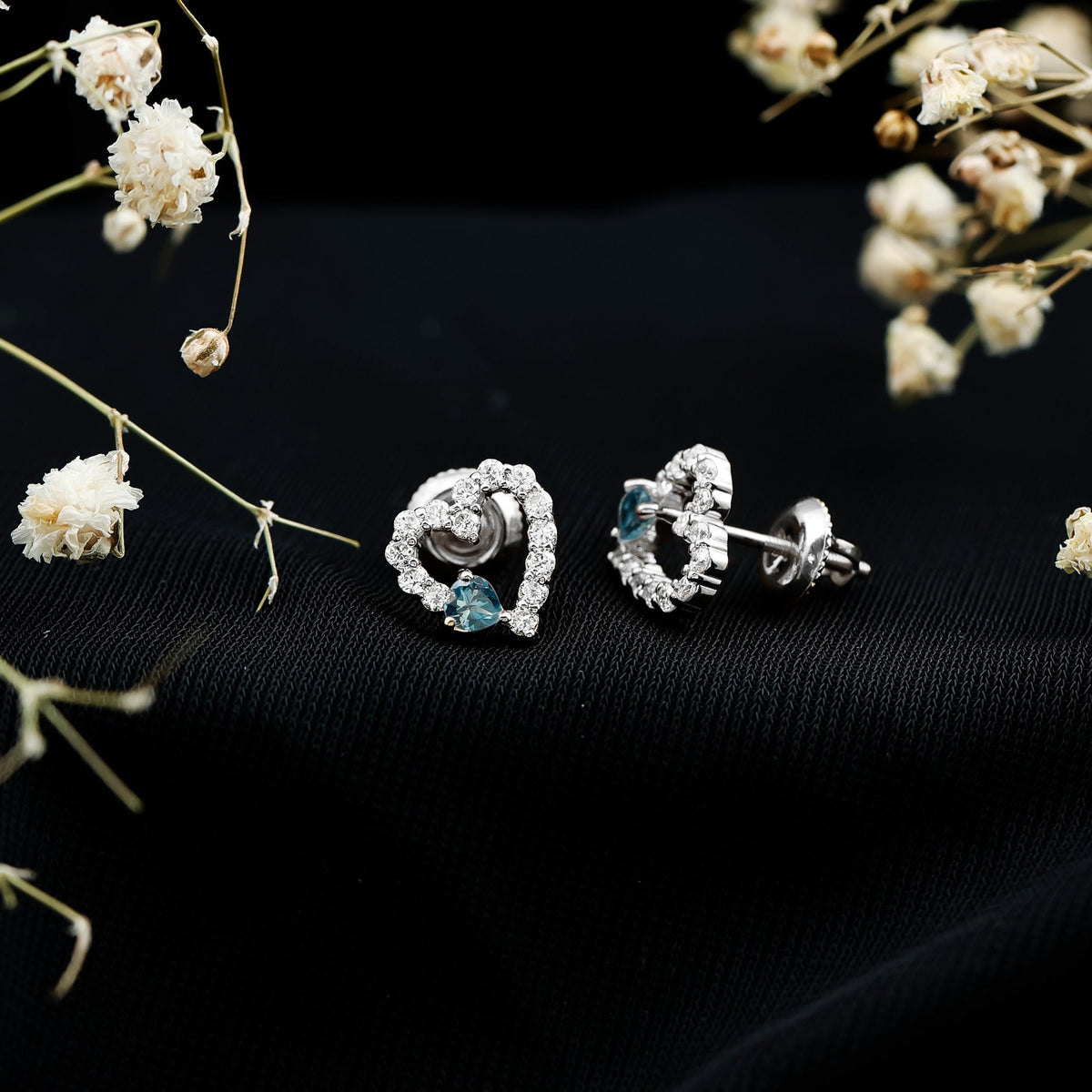 Certified London Blue Topaz and Diamond Heart Stud Earrings