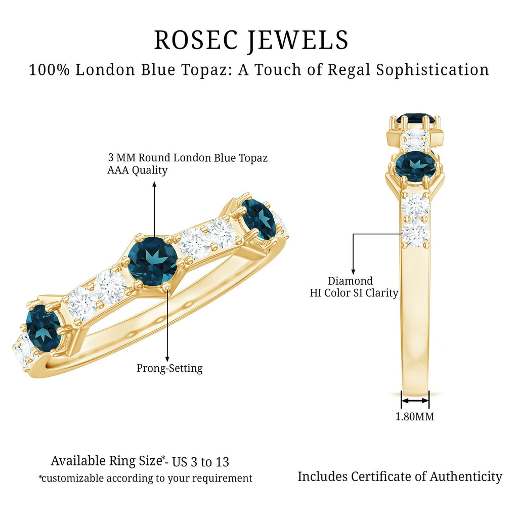 Certified London Blue Topaz Eternity Wedding Band with Diamond