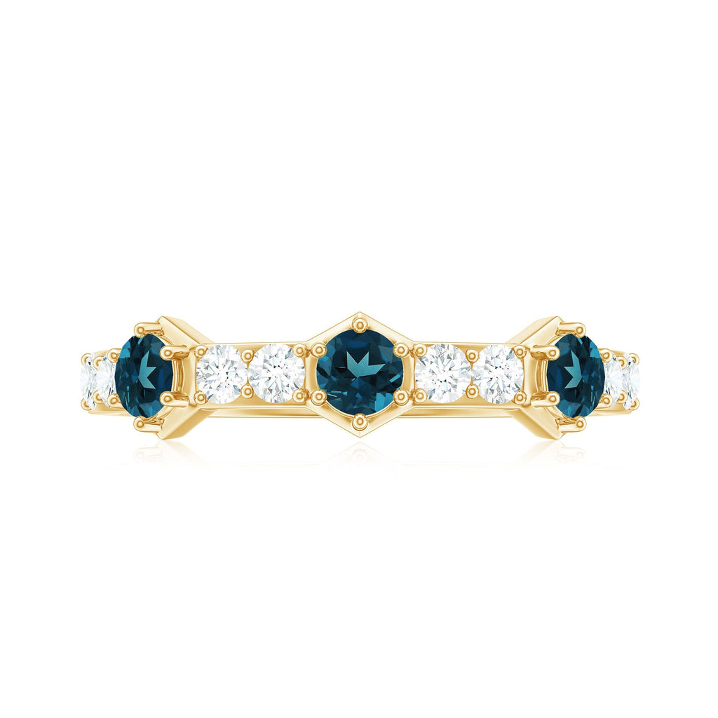 Certified London Blue Topaz Eternity Wedding Band with Diamond
