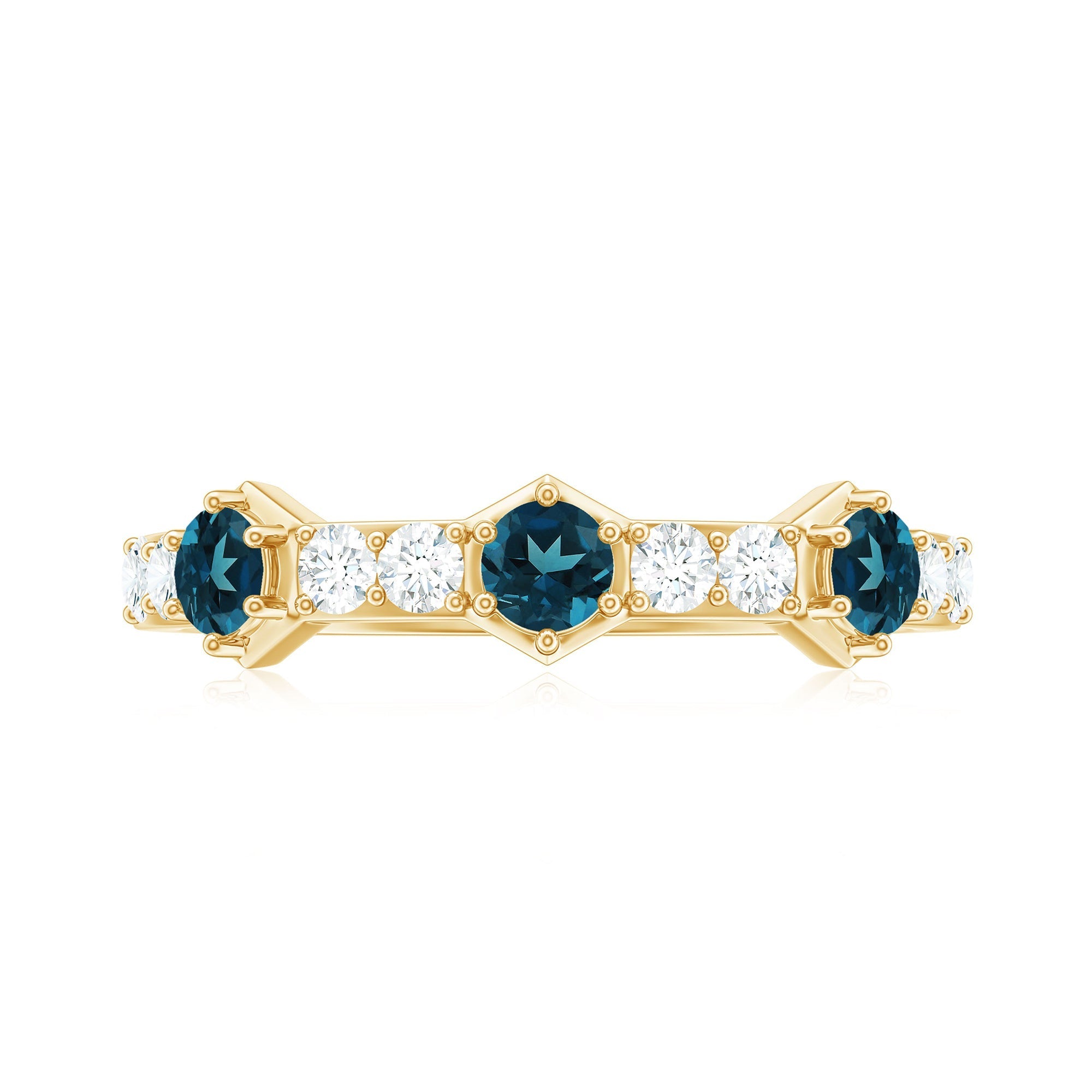 Certified London Blue Topaz Eternity Wedding Band with Diamond