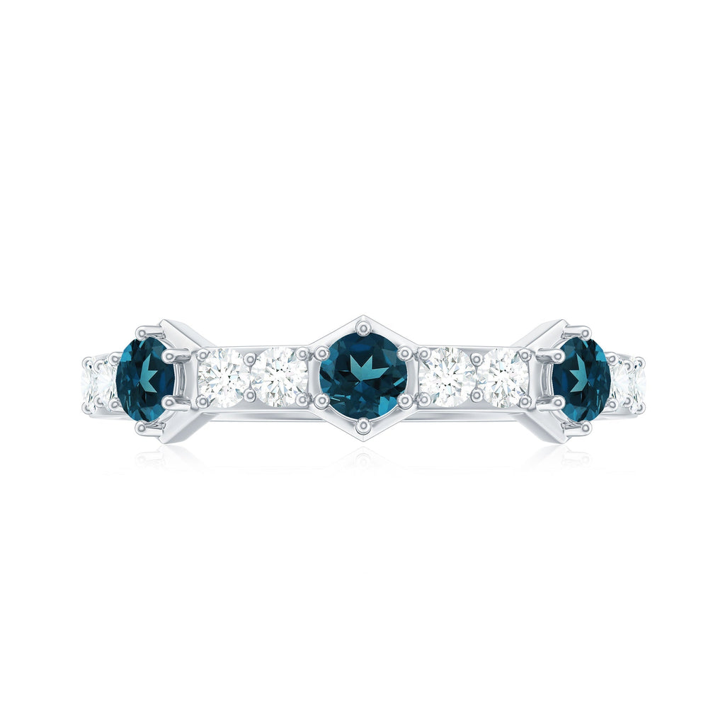 Certified London Blue Topaz Eternity Wedding Band with Diamond