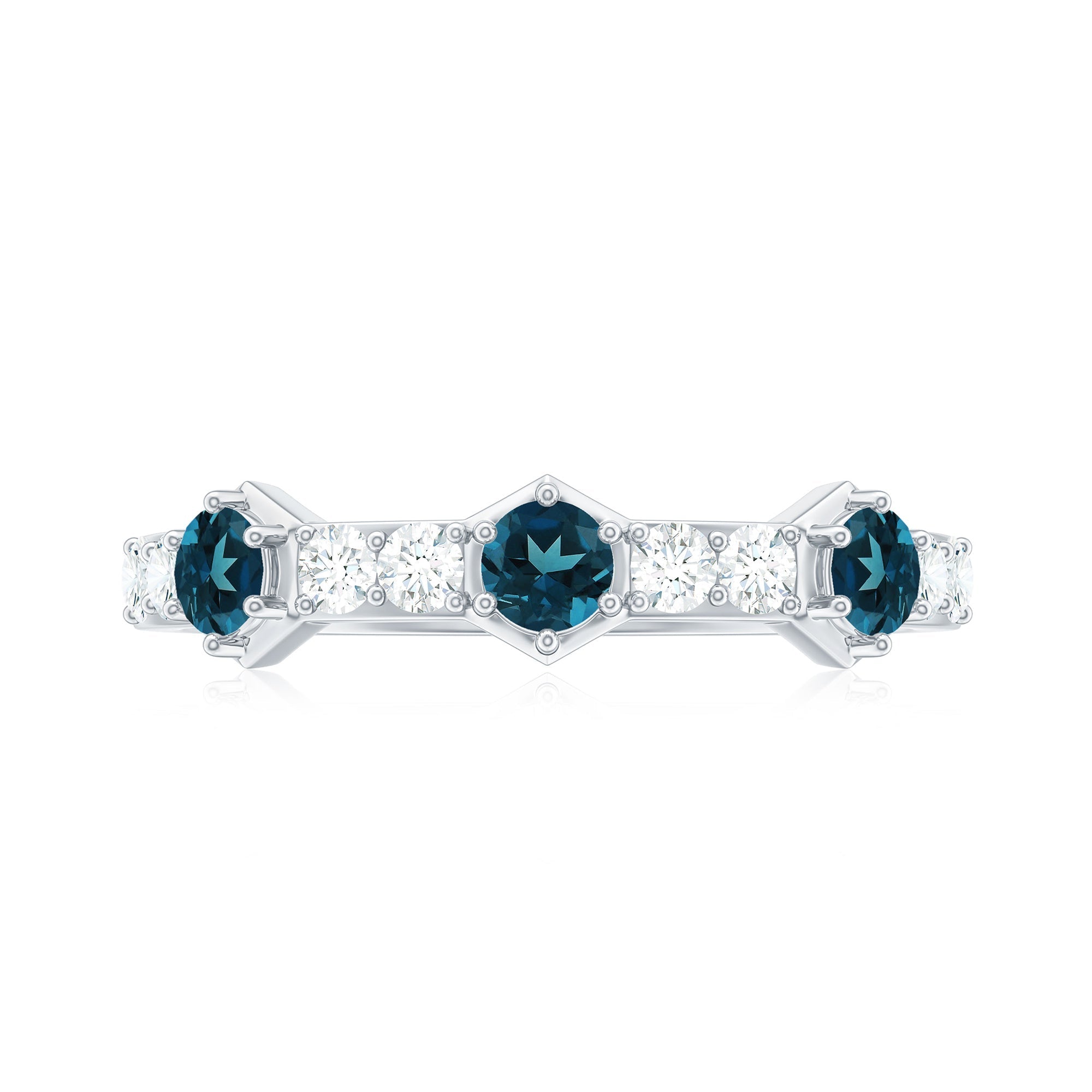 Certified London Blue Topaz Eternity Wedding Band with Diamond