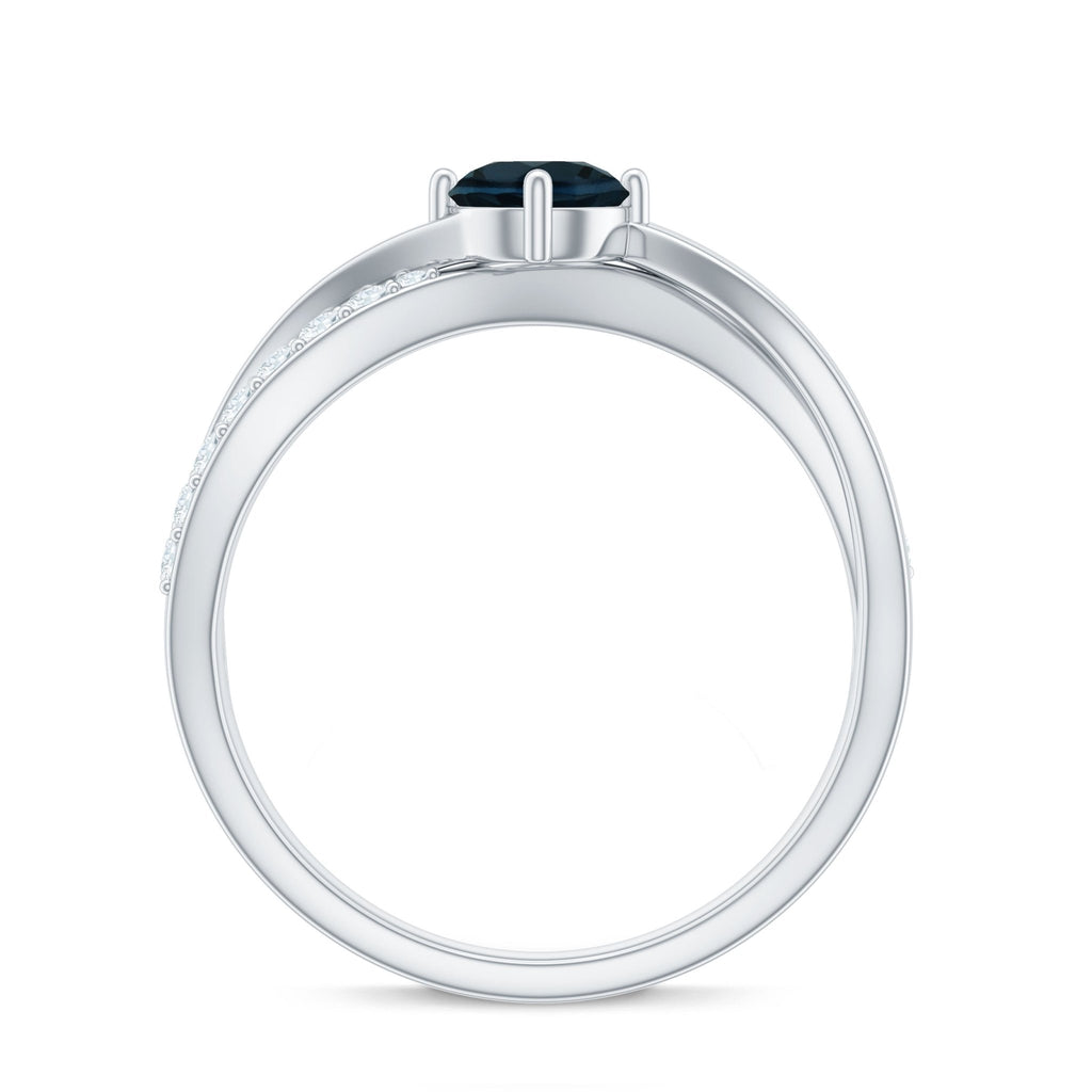 Certified London Blue Topaz Proposal Ring With Diamond