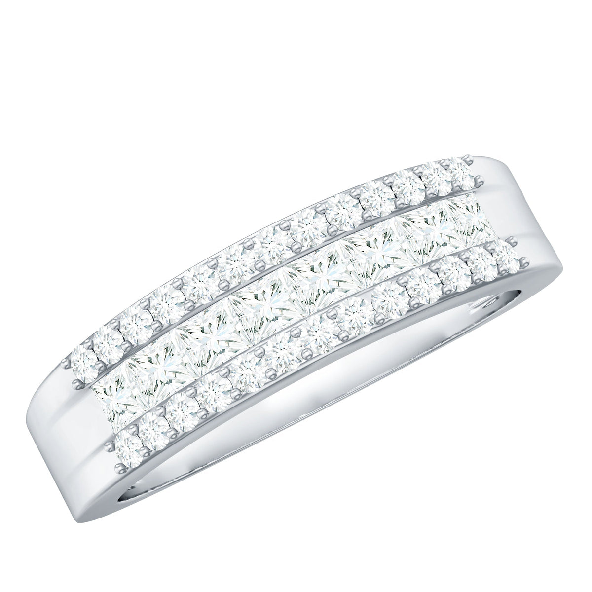 Certified Moissanite 3 Row Wedding Band for Men