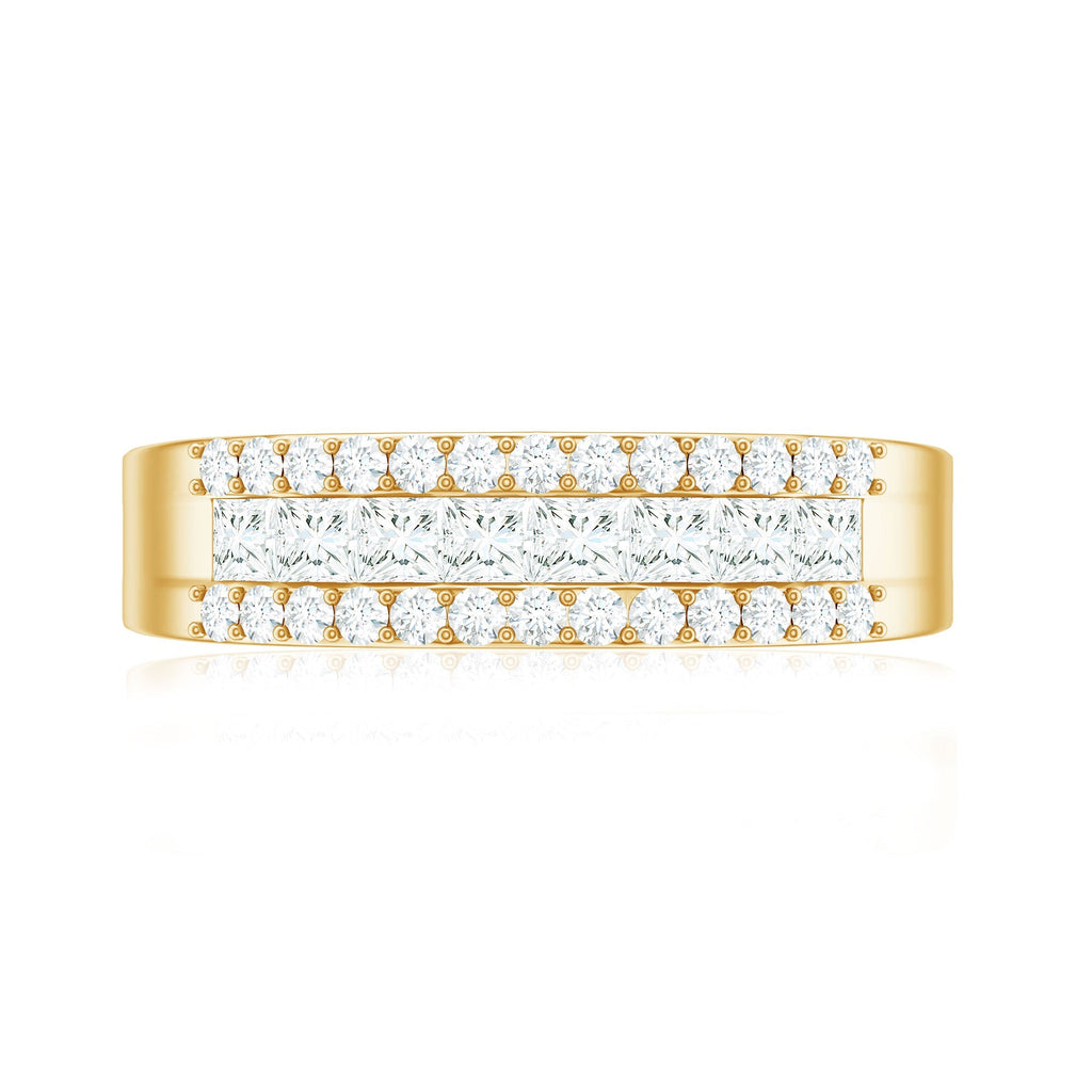 Certified Moissanite 3 Row Wedding Band for Men