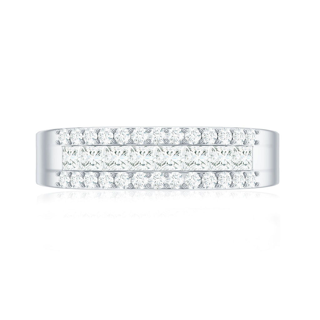 Certified Moissanite 3 Row Wedding Band for Men