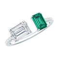 Certified Moissanite and Lab Grown Emerald Toi Et Moi Engagement Ring