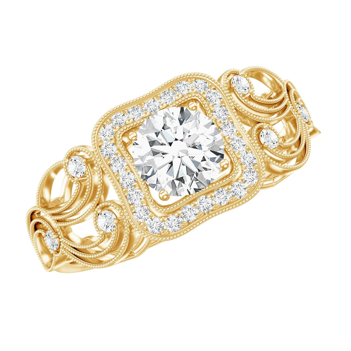 Certified Moissanite Art Deco Engagement Ring for Women