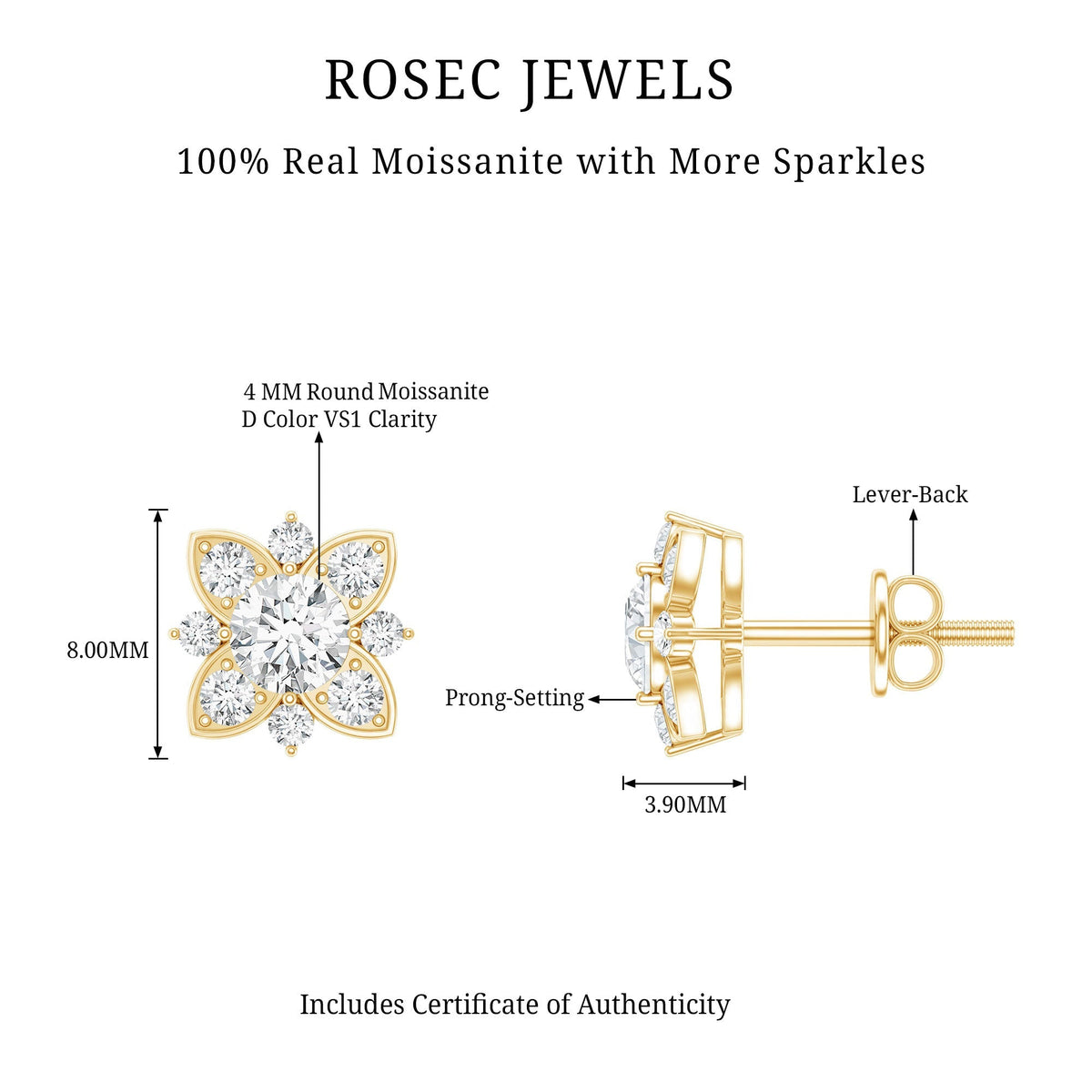 Certified Moissanite Floral Stud Earrings