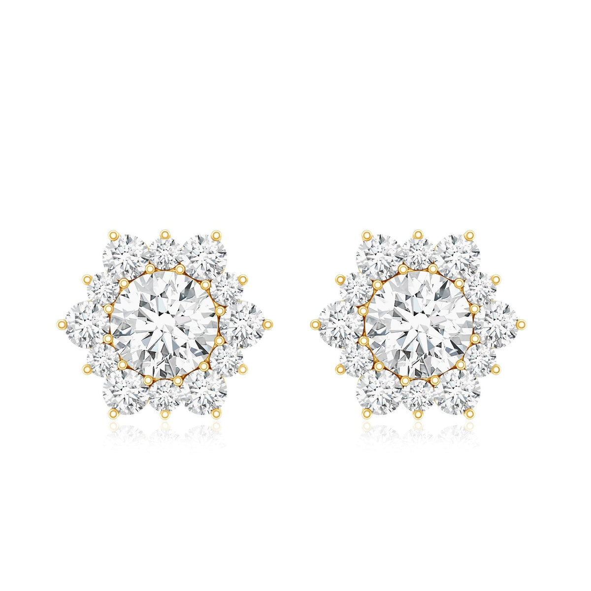 Certified Moissanite Floral Stud Earrings with Halo