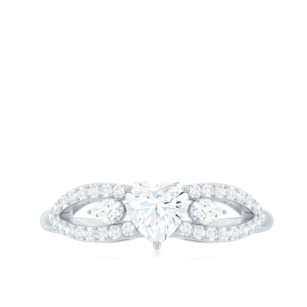 Certified Moissanite Heart Promise Ring with Split Shank