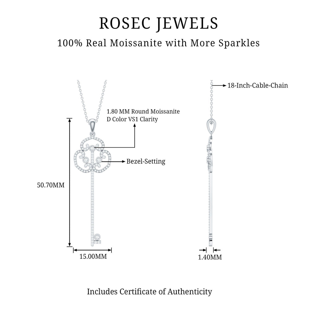 Certified Moissanite Vintage Key Pendant Necklace