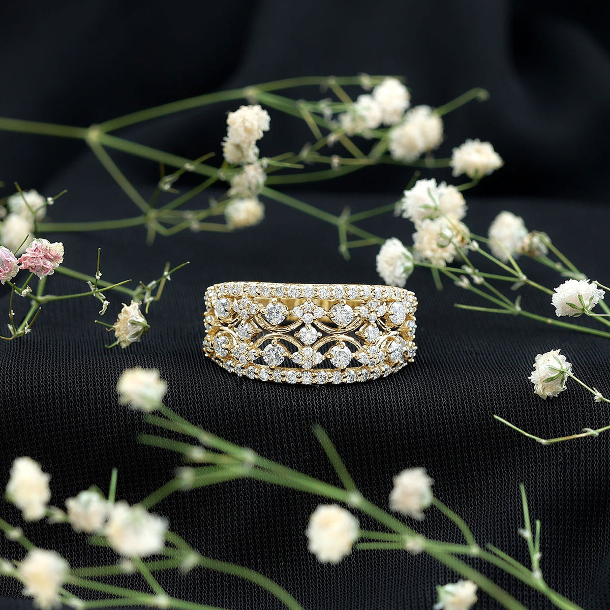 Certified Moissanite Vintage Wedding Band Ring