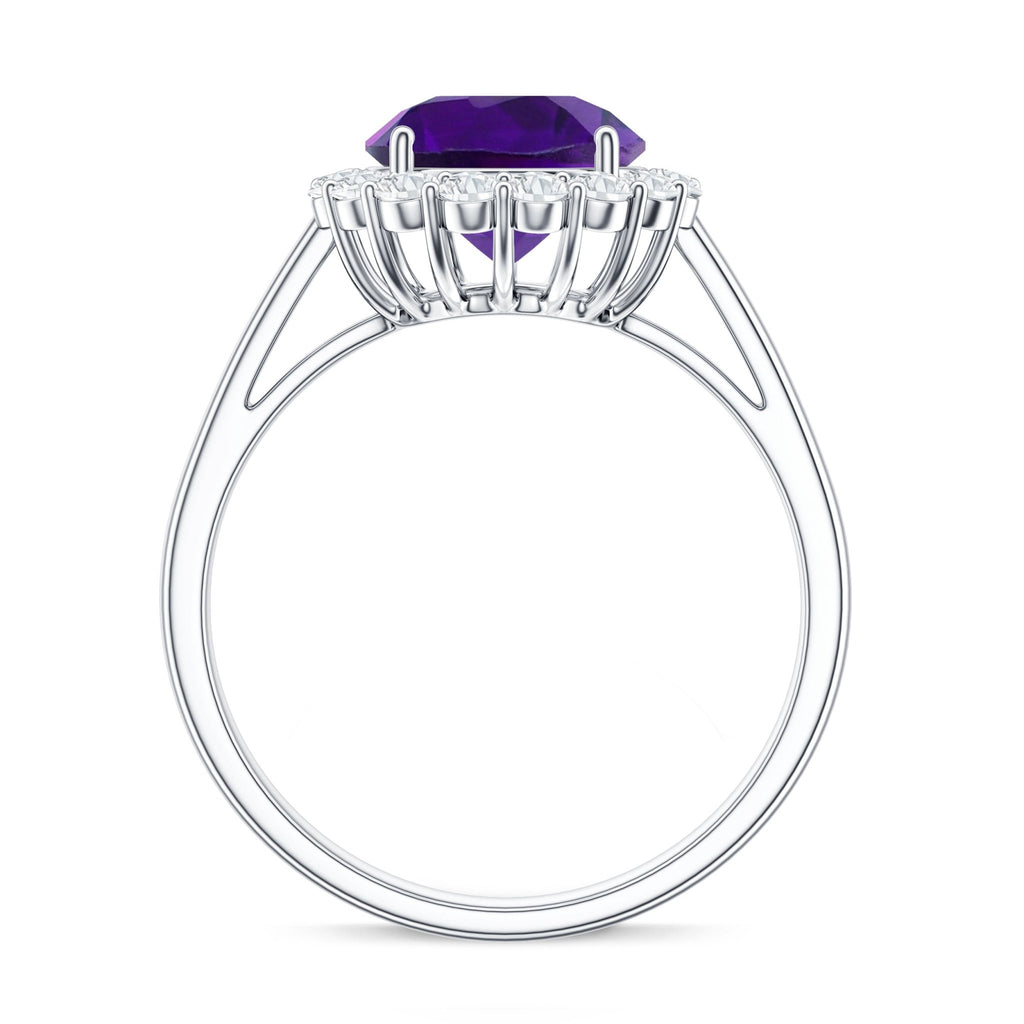 Certified Natural 2 Carat Amethyst Engagement Ring with Moissanite Halo