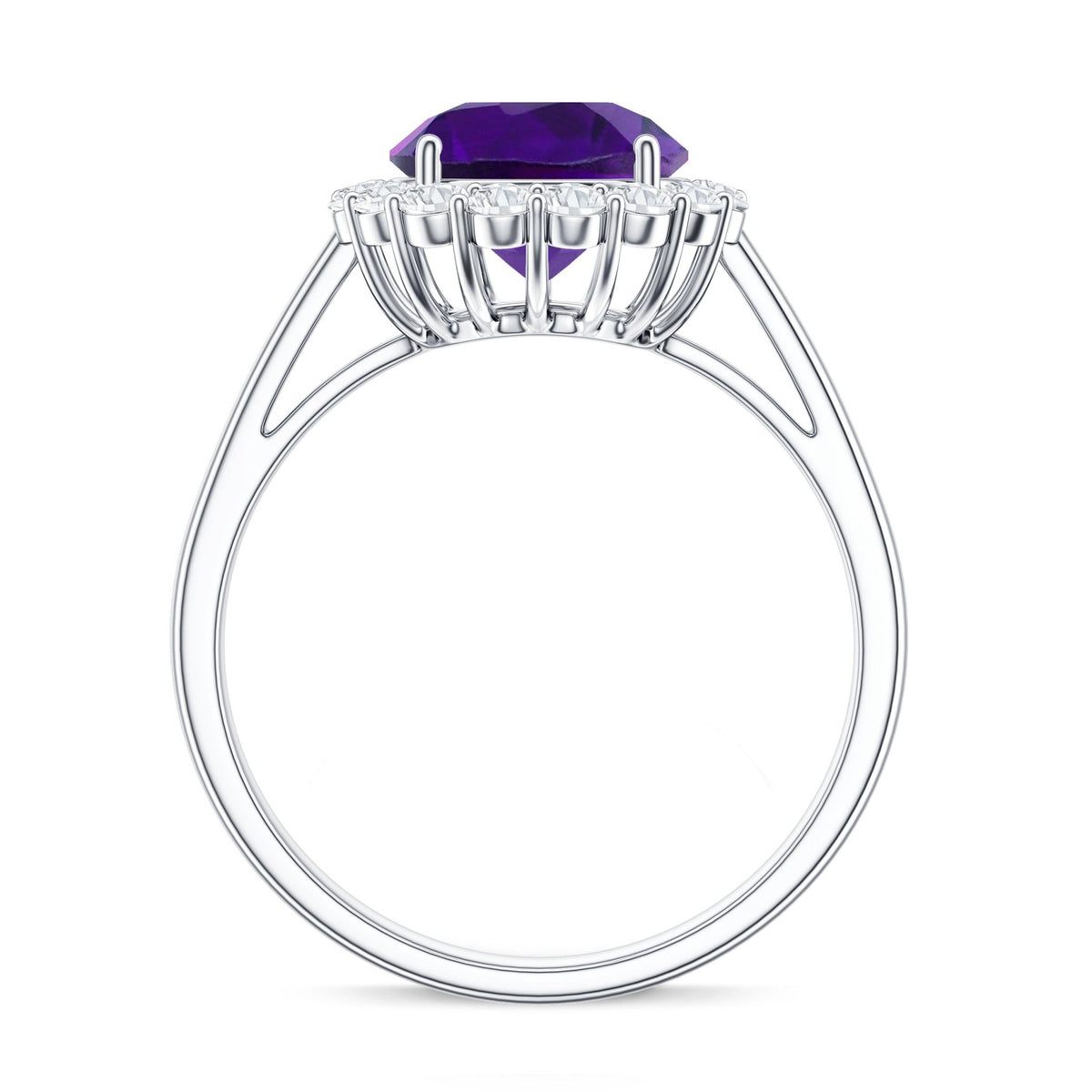 Certified Natural 2 Carat Amethyst Engagement Ring with Moissanite Halo