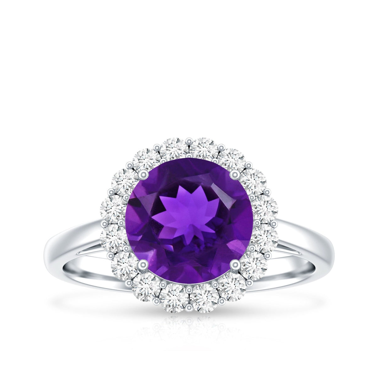 Certified Natural 2 Carat Amethyst Engagement Ring with Moissanite Halo