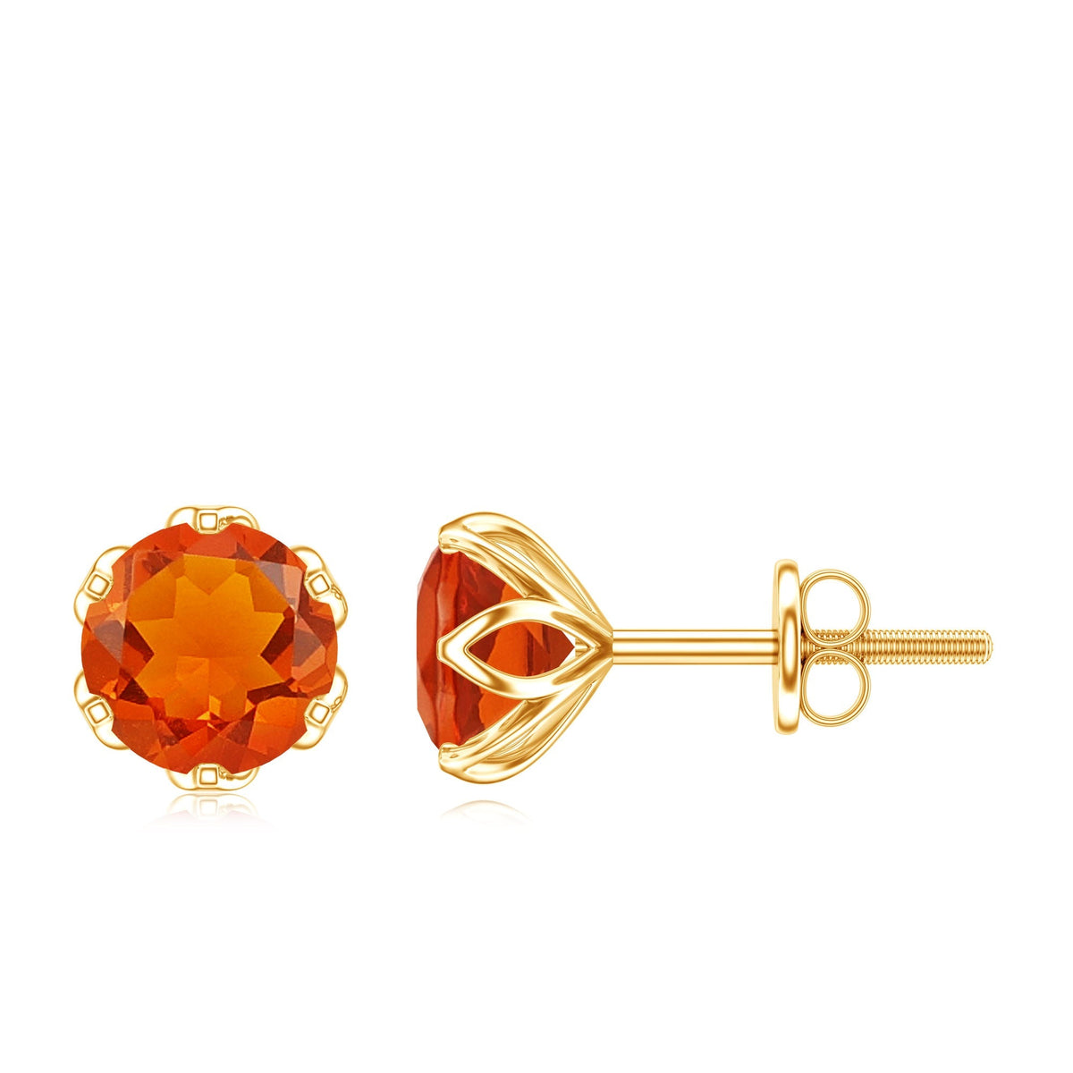 Certified Natural Fire Opal Stud Earrings with Screw Back