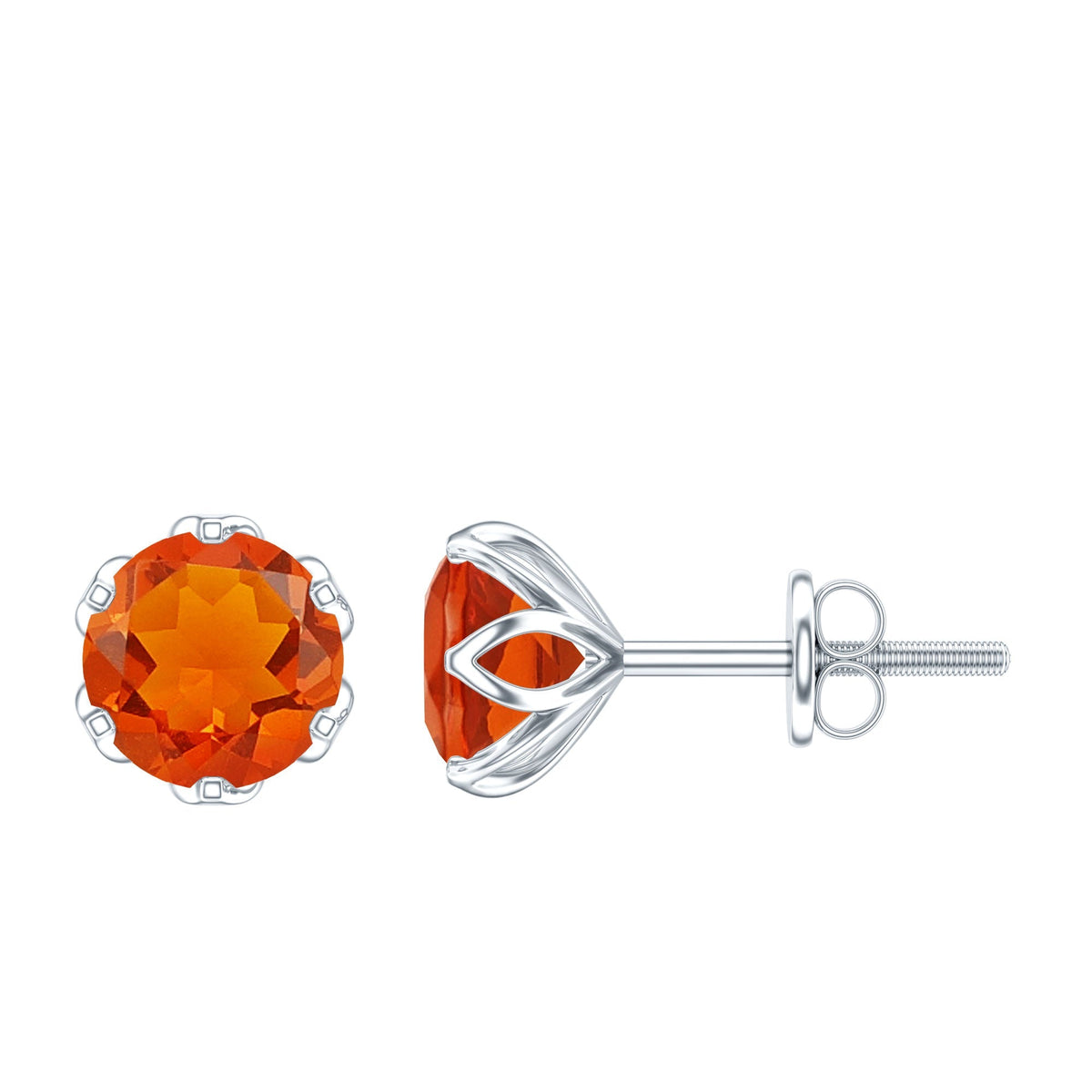 Certified Natural Fire Opal Stud Earrings with Screw Back