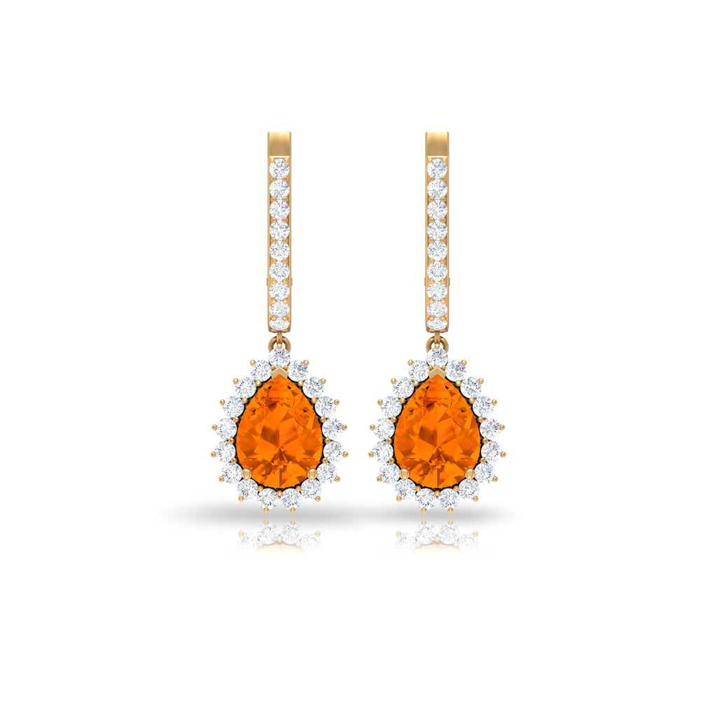 Certified Real 1.2 Carat Fire Opal Teardrop Bridal Earrings with Halo