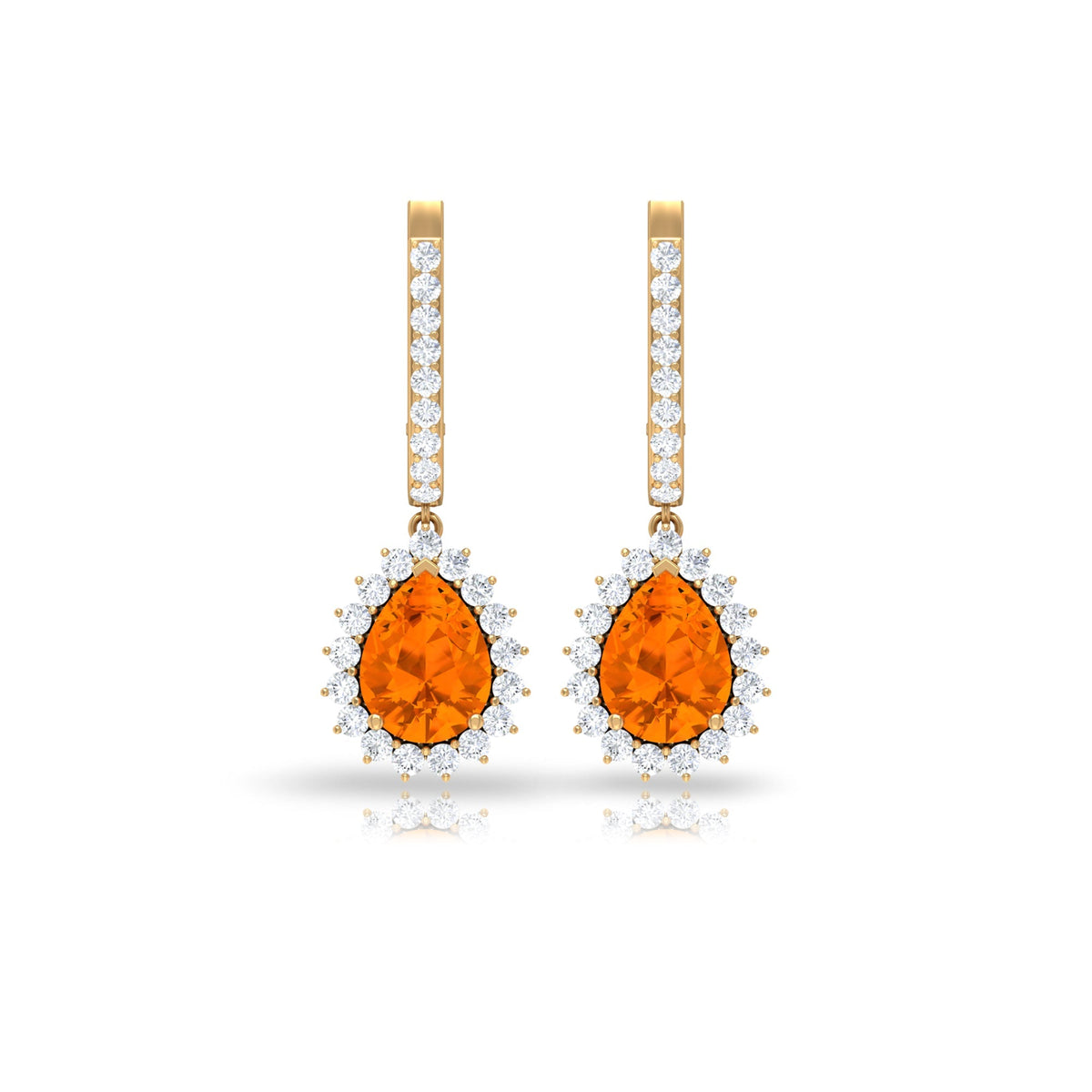 Certified Real 1.2 Carat Fire Opal Teardrop Bridal Earrings with Halo