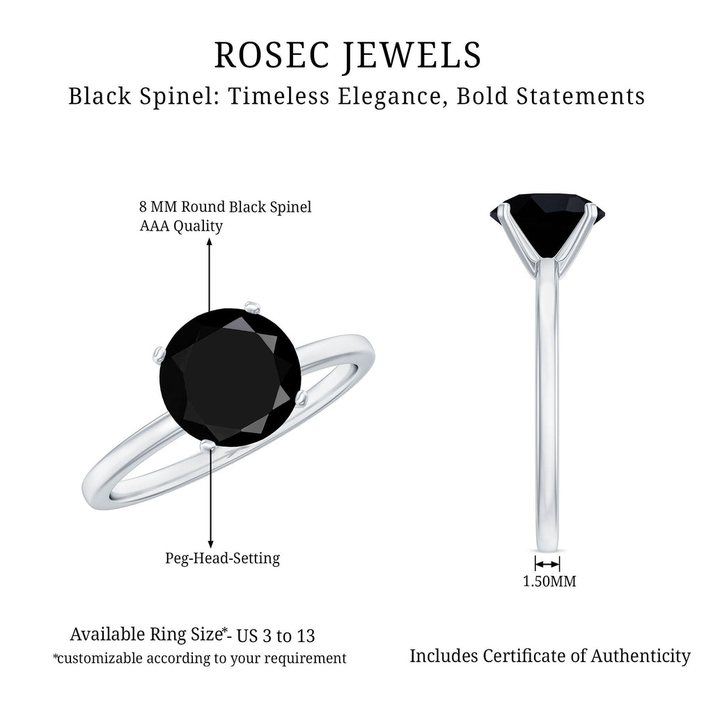 Certified Real 2.6 Carat Black Spinel Solitaire Engagement Ring