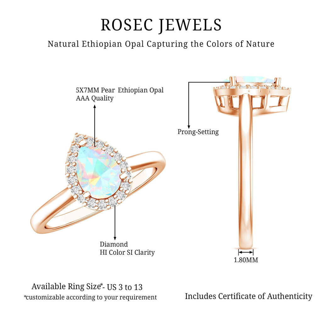 Certified Real 5X7 mm Ethiopian Opal Engagement Ring with Diamond Halo