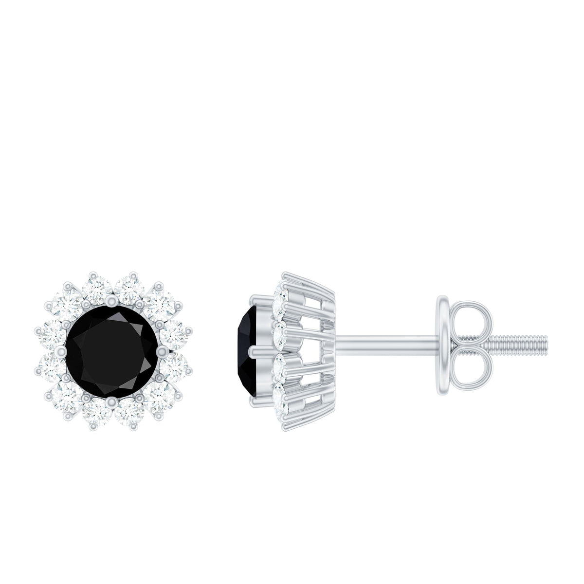 Certified Real Black Spinel Stud Earrings with Diamond Halo