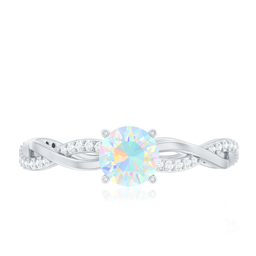 Certified Real Ethiopian Opal Diamond Pre Engagement Ring with Braided Shank
