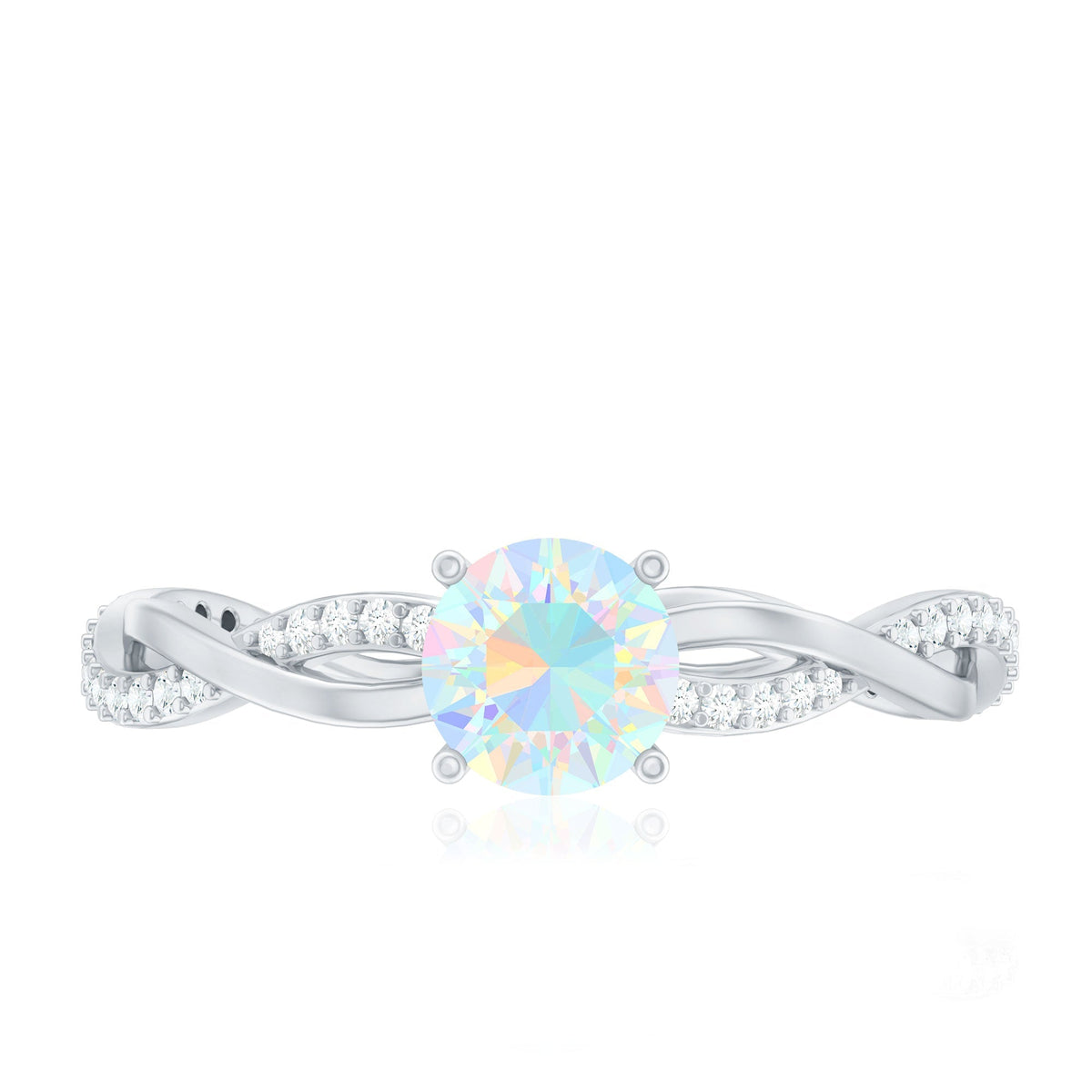 Certified Real Ethiopian Opal Diamond Pre Engagement Ring with Braided Shank