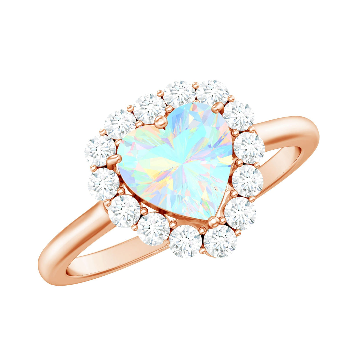 Certified Real Ethiopian Opal Heart Shaped Engagement Ring with Diamond Halo