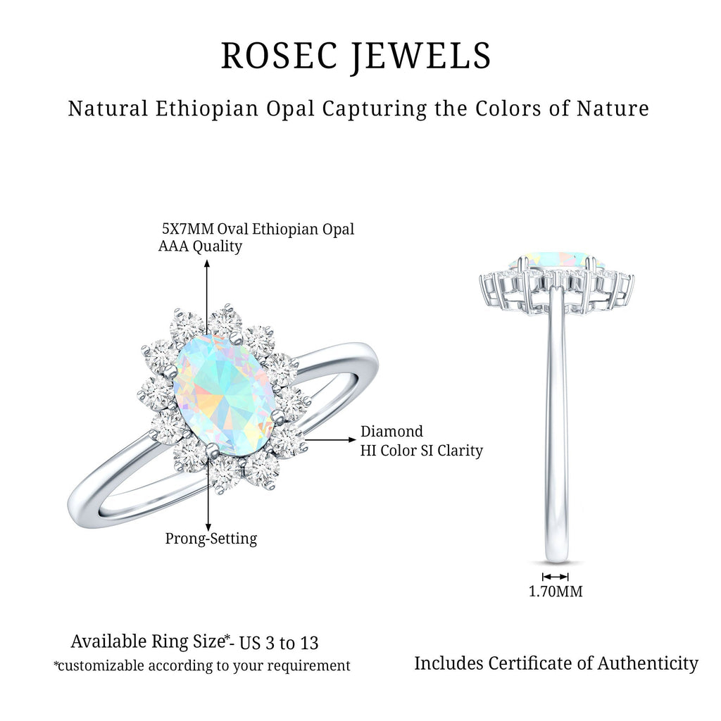 Certified Real Ethiopian Opal Oval Engagement Ring with Diamond Halo