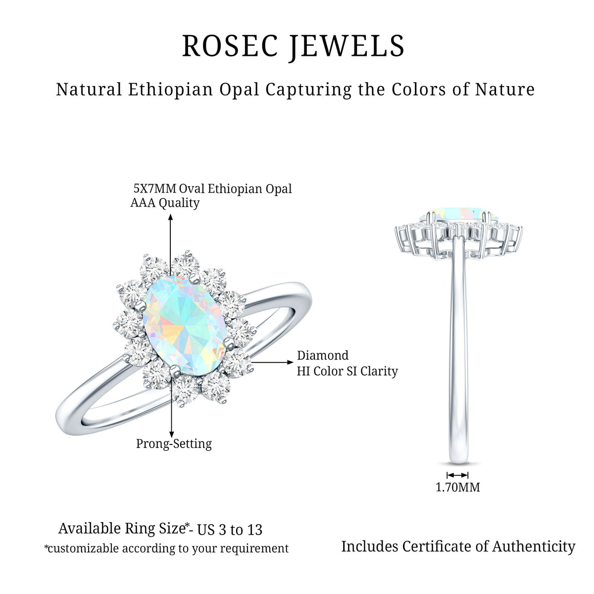 Certified Real Ethiopian Opal Oval Engagement Ring with Diamond Halo