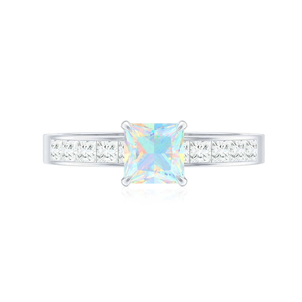 Certified Real Ethiopian Opal Princess Cut Engagement Ring with Diamond