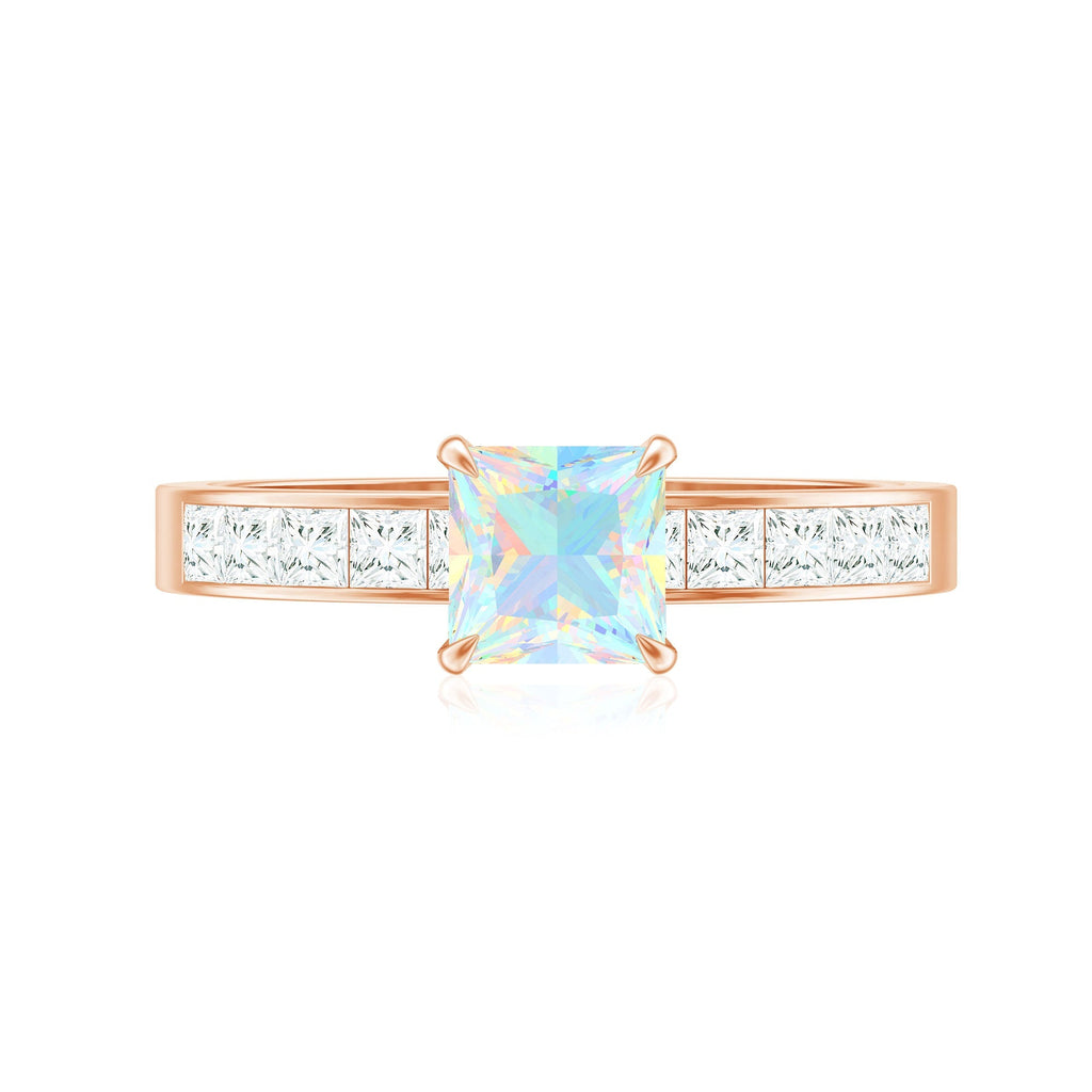 Certified Real Ethiopian Opal Princess Cut Engagement Ring with Diamond