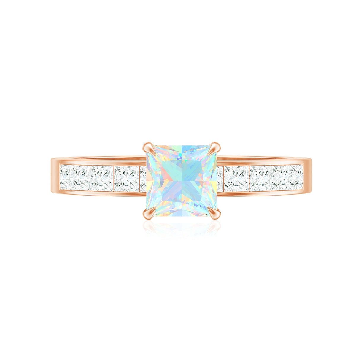 Certified Real Ethiopian Opal Princess Cut Engagement Ring with Diamond
