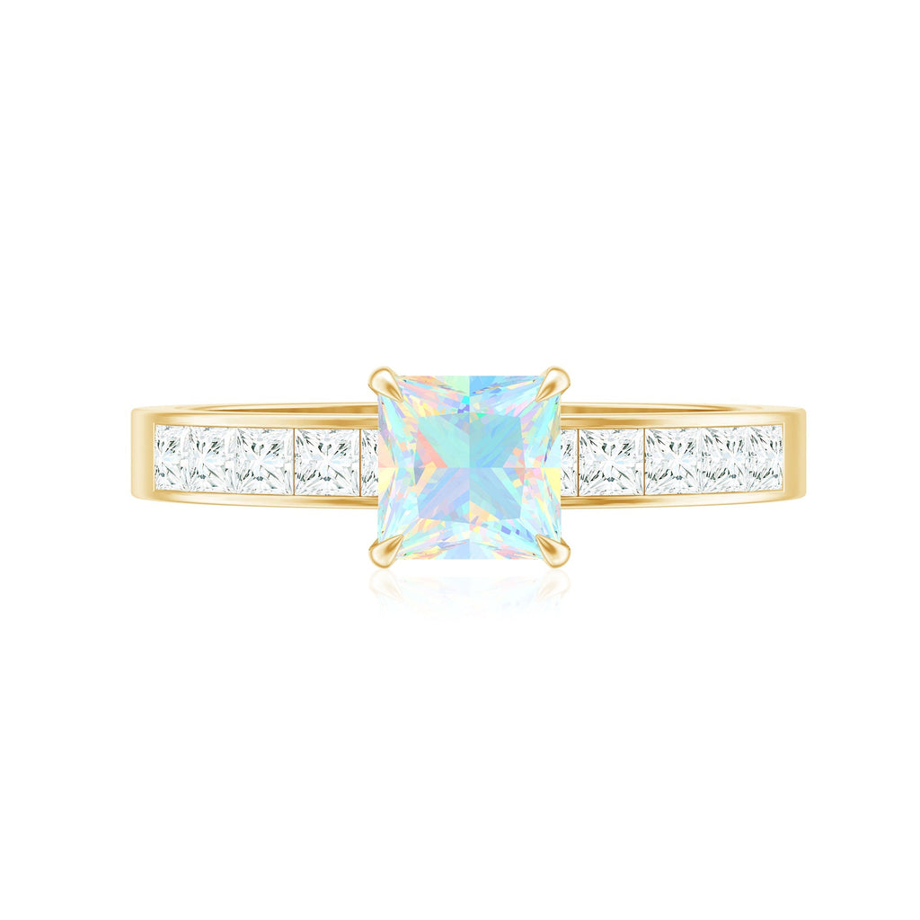 Certified Real Ethiopian Opal Princess Cut Engagement Ring with Diamond